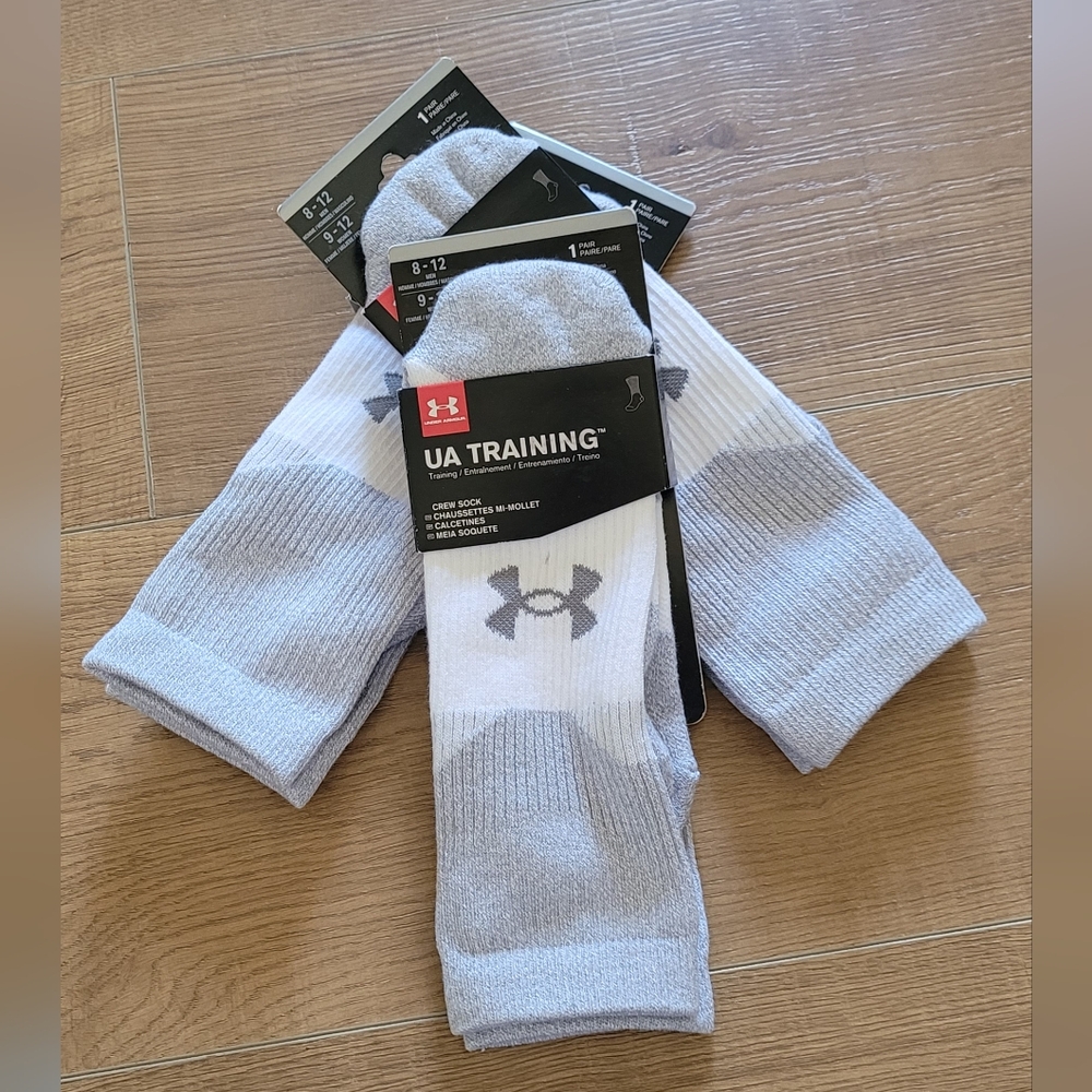 New 3 Pairs Under Armour Training Crew Sock Size: 8-12